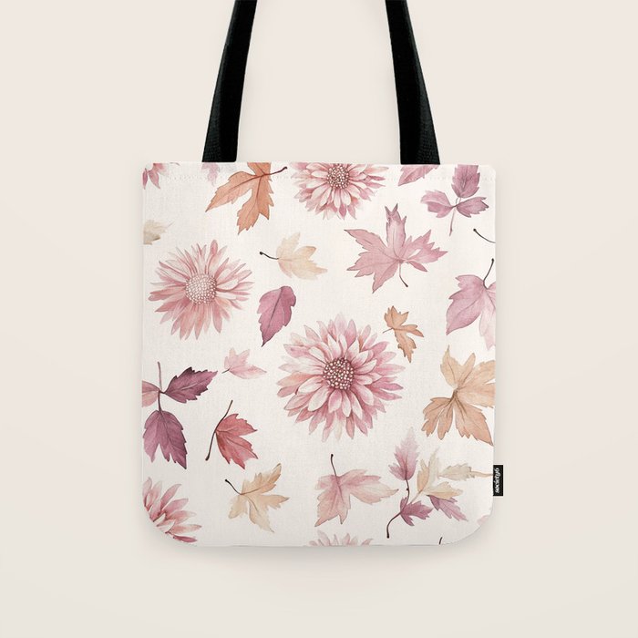 Blush Autumun Fall Flower and Leaves Watercolor All Over Tote Bag Gallery Image 1