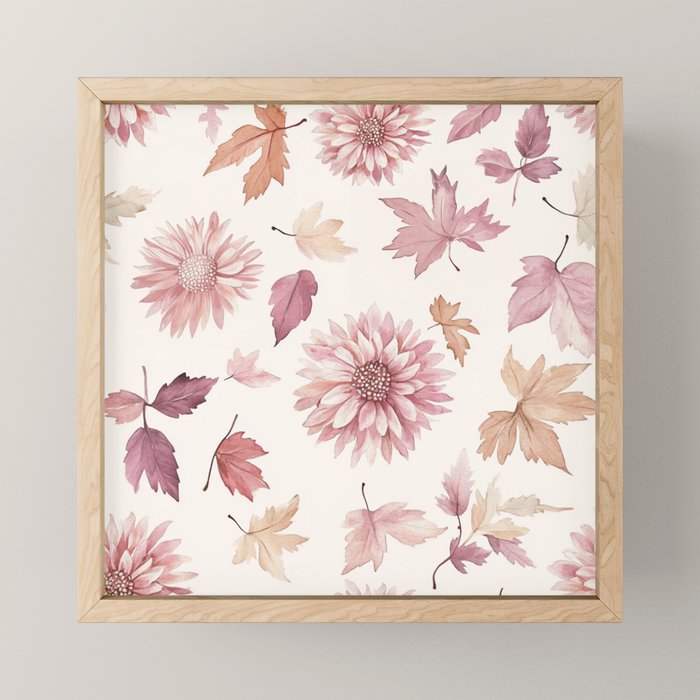 Blush Autumun Fall Flower and Leaves Watercolor All Over Mini Art Print Gallery Image 1
