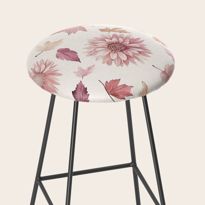 Blush Autumun Fall Flower and Leaves Watercolor All Over Stool Gallery Image 2