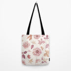 Blush Autumun Fall Flower and Leaves Watercolor All Over Tote Bag Gallery Image 2