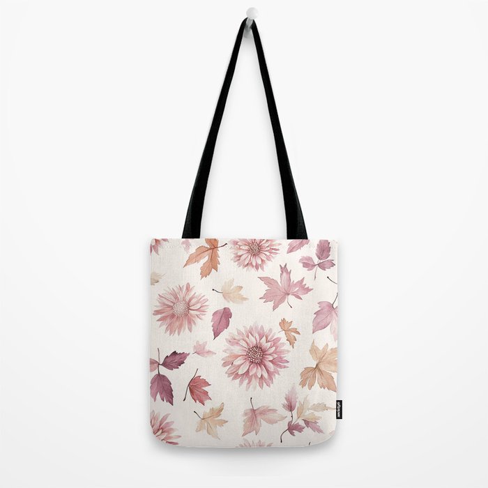 Blush Autumun Fall Flower and Leaves Watercolor All Over Tote Bag Gallery Image 2