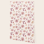 Blush Autumun Fall Flower and Leaves Watercolor All Over Wallpaper Gallery Image 2