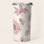 Blush Autumun Fall Flower and Leaves Watercolor All Over Travel Mug Gallery Image 2