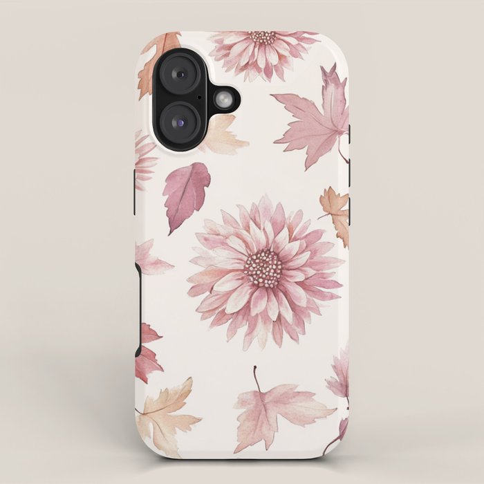 Blush Autumun Fall Flower and Leaves Watercolor All Over iPhone Case Gallery Image 1