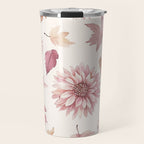 Blush Autumun Fall Flower and Leaves Watercolor All Over Travel Mug Gallery Image 1
