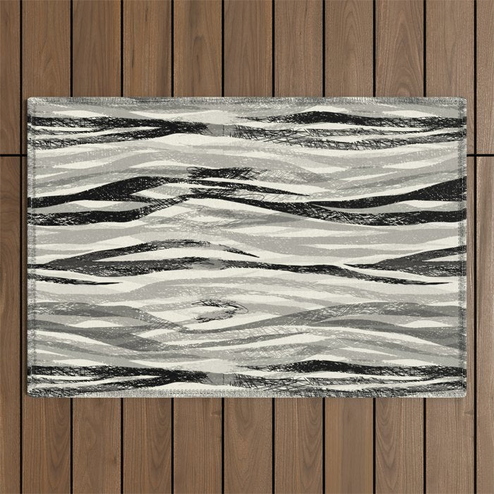 Wildlife Safari animal print black and white Outdoor Rug Gallery Image 1
