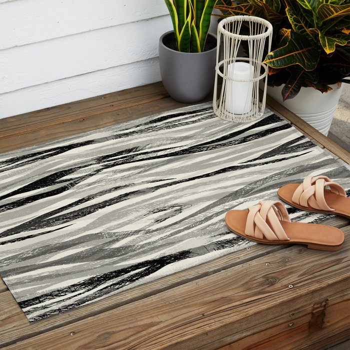 Wildlife Safari animal print black and white Outdoor Rug Gallery Image 2