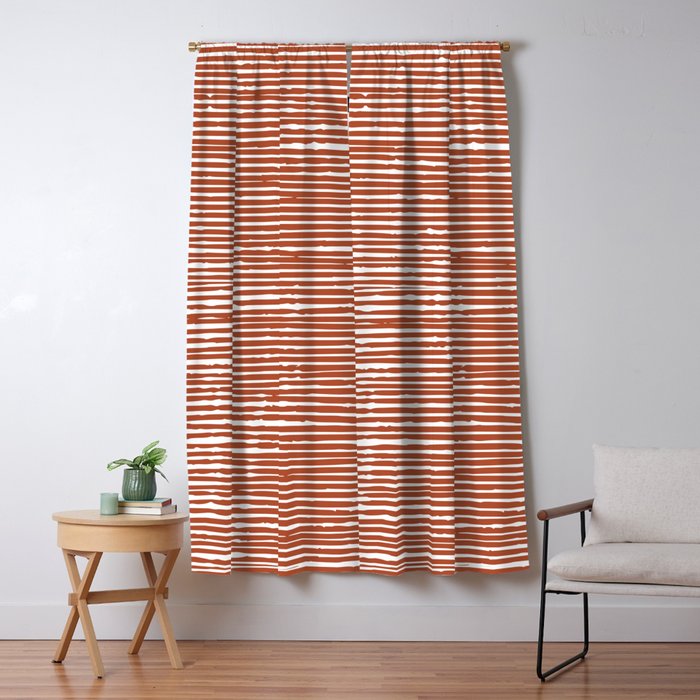 Rustic, Abstract Stripes Pattern in Terracotta Window Curtain Gallery Image 5