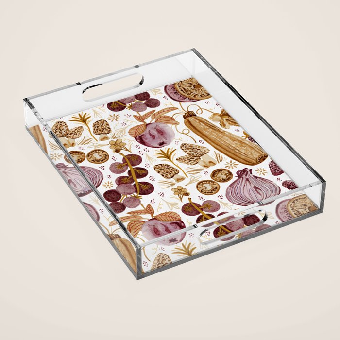 Garden Vegetables & Fresh Fruit in Ochre & Burgundy Acrylic Tray Gallery Image 1