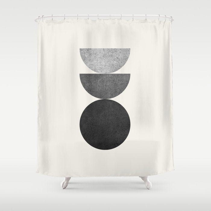 Woodblock black and white Mid century modern Shower Curtain Gallery Image 1