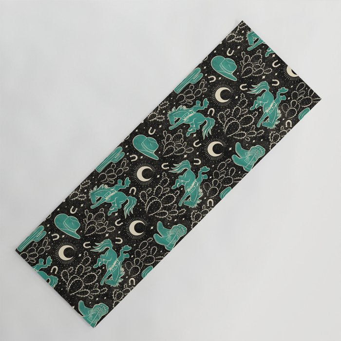 Cowboys and Cacti - black and dark turquoise  Yoga Mat Gallery Image 1