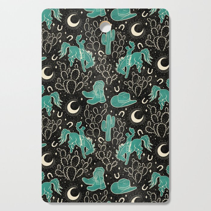 Cowboys and Cacti - black and dark turquoise  Cutting Board Gallery Image 1