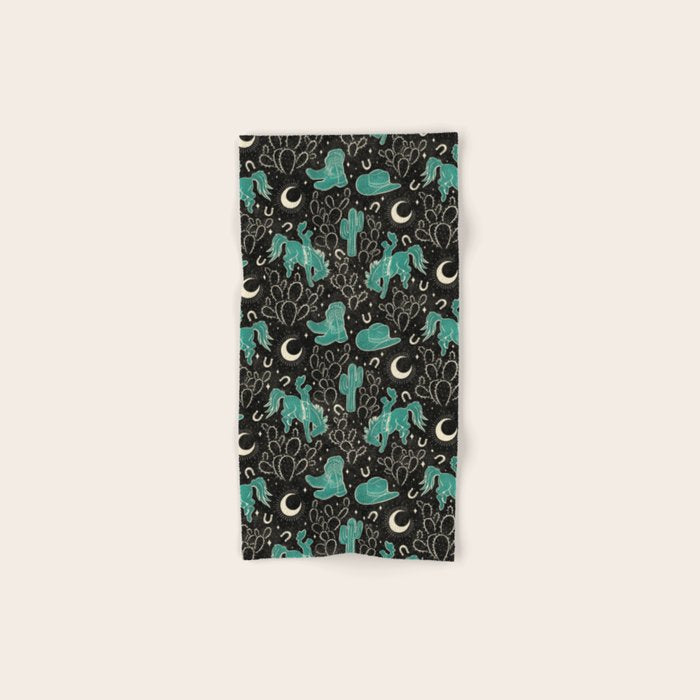 Cowboys and Cacti - black and dark turquoise  Bath Towel Gallery Image 1