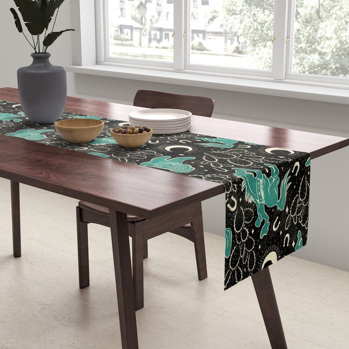 Cowboys and Cacti - black and dark turquoise  Table Runner Gallery Image 2