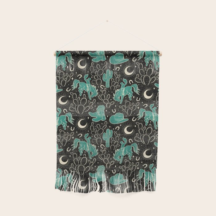 Cowboys and Cacti - black and dark turquoise  Wall Hanging Gallery Image 1