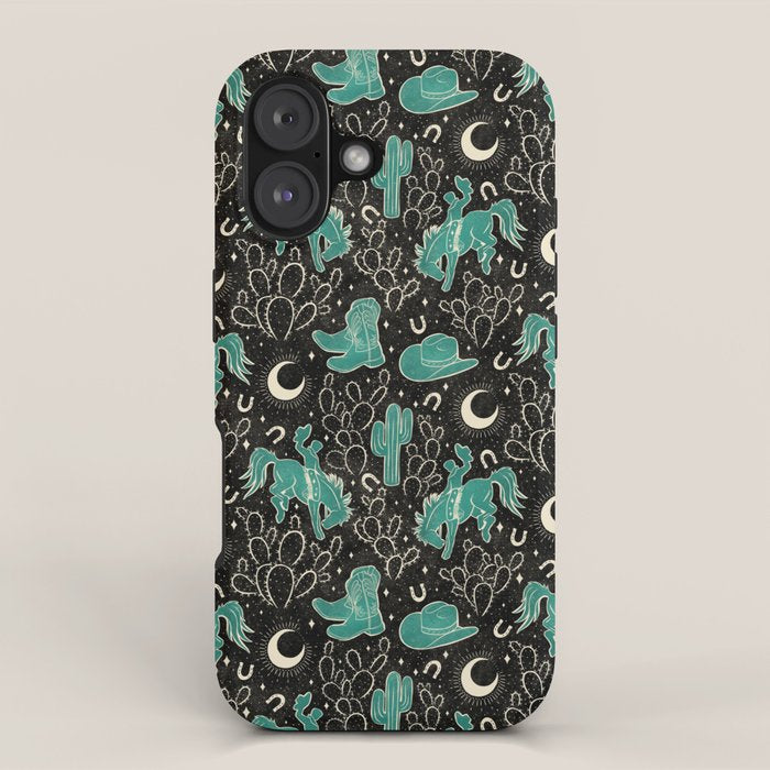 Cowboys and Cacti - black and dark turquoise  iPhone Case Gallery Image 1
