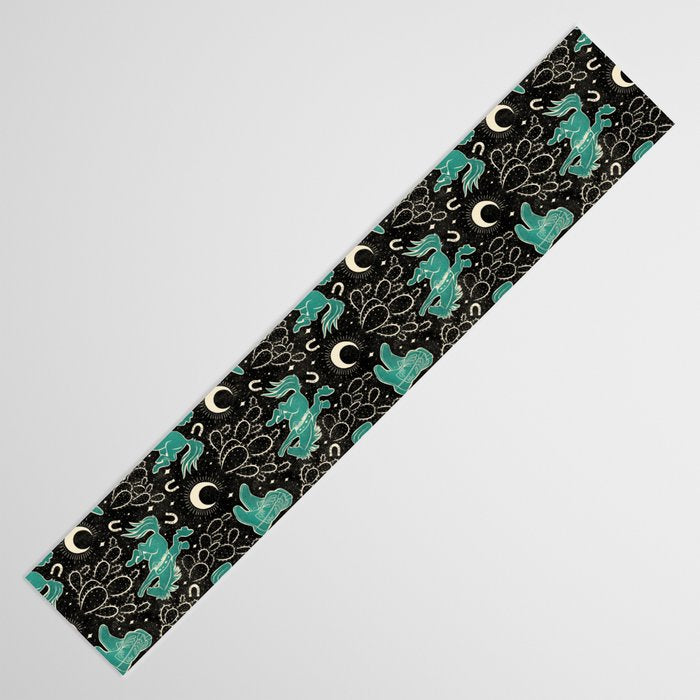 Cowboys and Cacti - black and dark turquoise  Table Runner Gallery Image 3