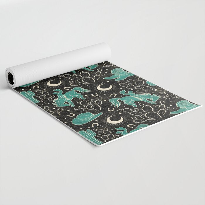 Cowboys and Cacti - black and dark turquoise  Yoga Mat Gallery Image 2