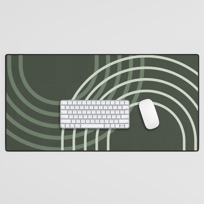 Geometric Lines Rainbow Abstract 5 in Forest Sage Green Desk Mat Gallery Image 1