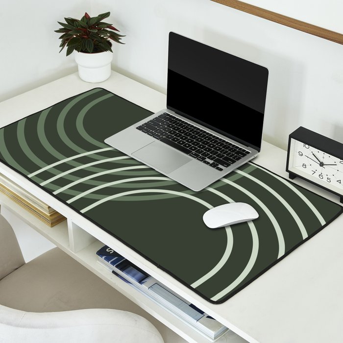 Geometric Lines Rainbow Abstract 5 in Forest Sage Green Desk Mat Gallery Image 2