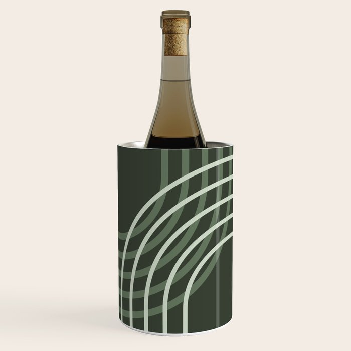 Geometric Lines Rainbow Abstract 5 in Forest Sage Green Wine Chiller Gallery Image 1