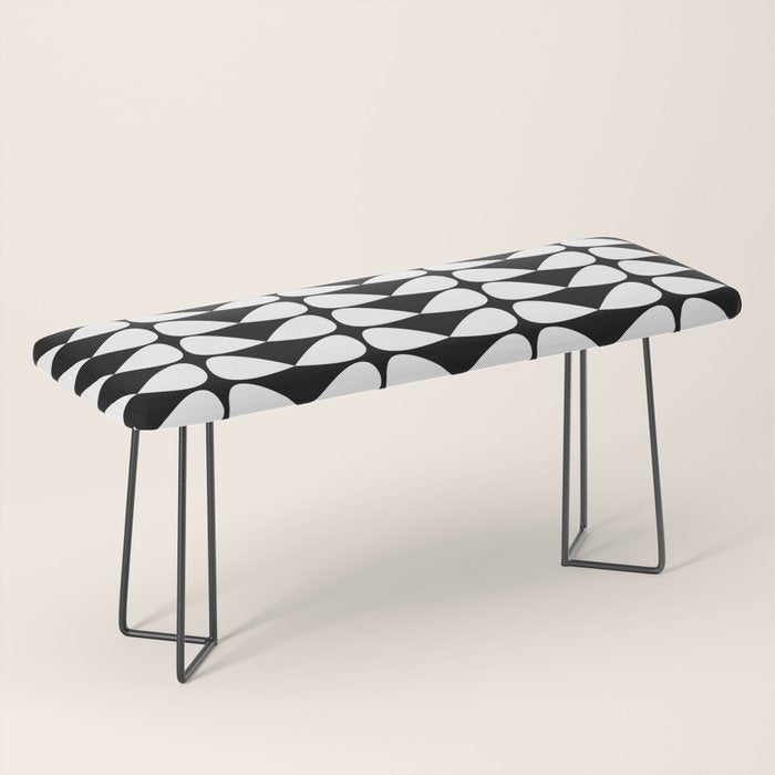 Mod Leaves Mid Century Modern Abstract Pattern in White and Black Bench Gallery Image 1