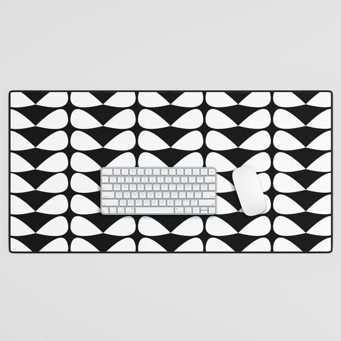 Mod Leaves Mid Century Modern Abstract Pattern in White and Black Desk Mat Gallery Image 1