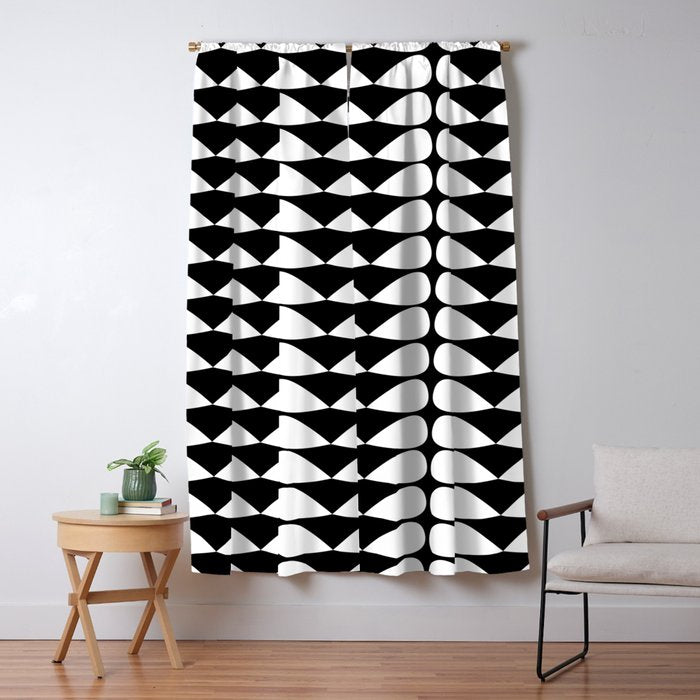Mod Leaves Mid Century Modern Abstract Pattern in White and Black Window Curtain Gallery Image 5