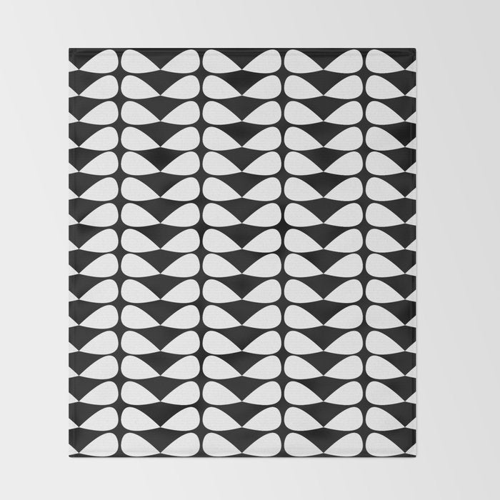 Mod Leaves Mid Century Modern Abstract Pattern in White and Black Throw Blanket Gallery Image 2