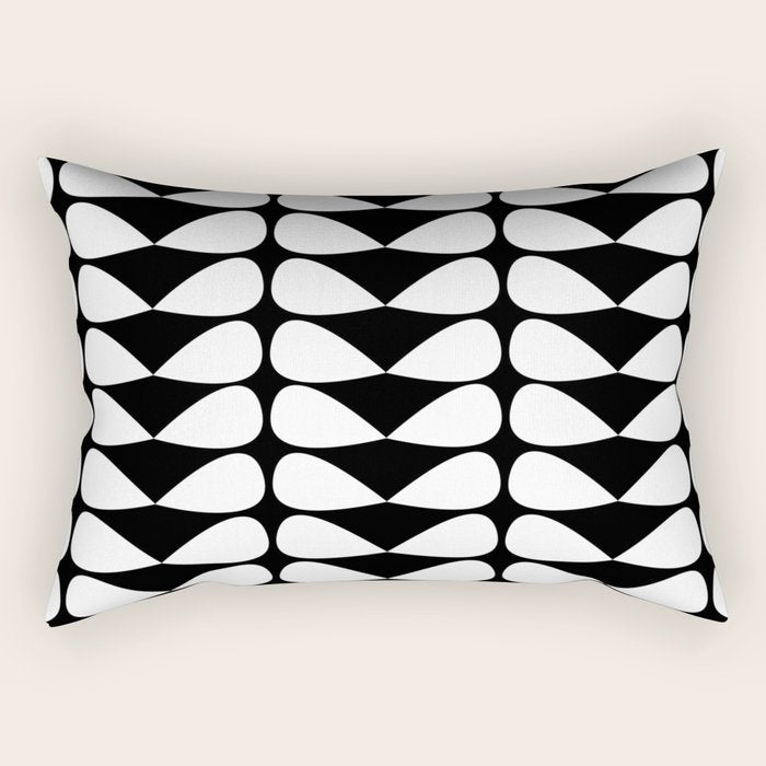 Mod Leaves Mid Century Modern Abstract Pattern in White and Black Rectangular Pillow Gallery Image 1
