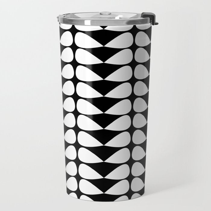 Mod Leaves Mid Century Modern Abstract Pattern in White and Black Travel Mug Gallery Image 2