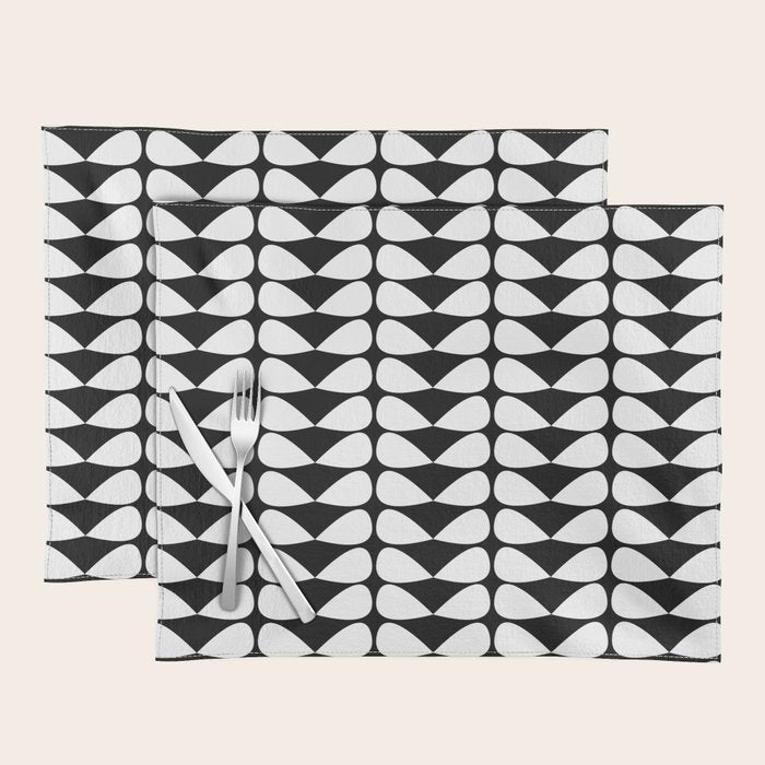 Mod Leaves Mid Century Modern Abstract Pattern in White and Black Placemat Gallery Image 1