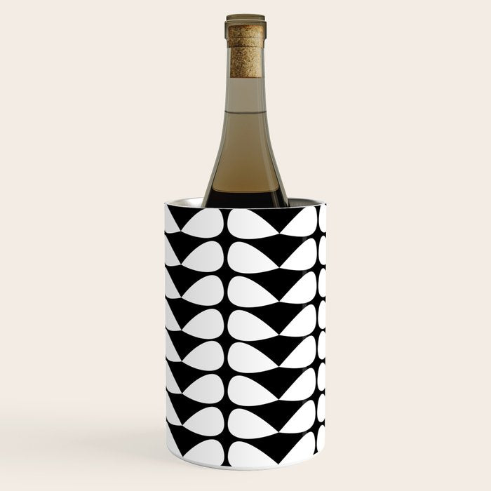 Mod Leaves Mid Century Modern Abstract Pattern in White and Black Wine Chiller Gallery Image 2