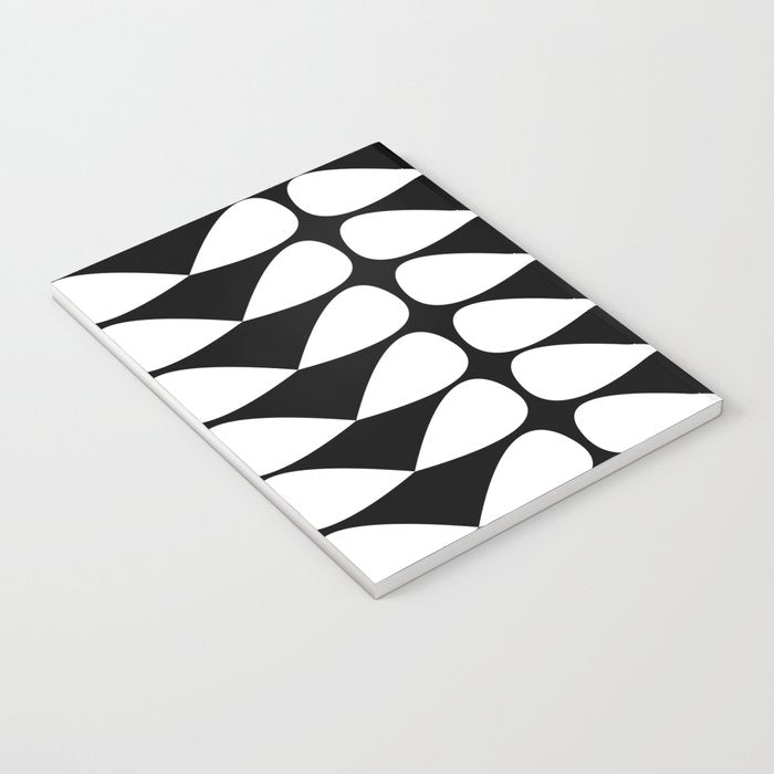 Mod Leaves Mid Century Modern Abstract Pattern in White and Black Notebook Gallery Image 3