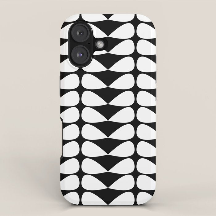 Mod Leaves Mid Century Modern Abstract Pattern in White and Black iPhone Case Gallery Image 1
