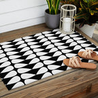 Mod Leaves Mid Century Modern Abstract Pattern in White and Black Outdoor Rug Gallery Image 2