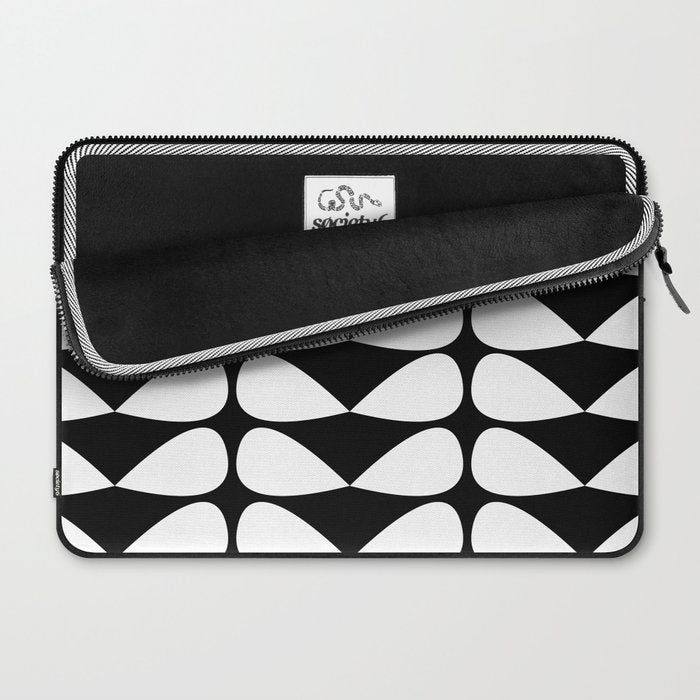 Mod Leaves Mid Century Modern Abstract Pattern in White and Black Laptop Sleeve Gallery Image 2
