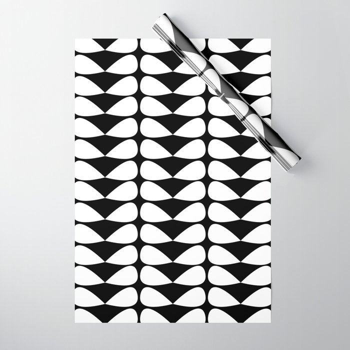 Mod Leaves Mid Century Modern Abstract Pattern in White and Black Wrapping Paper Gallery Image 1