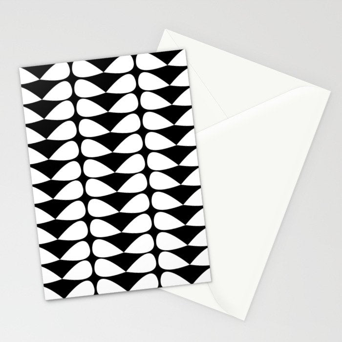 Mod Leaves Mid Century Modern Abstract Pattern in White and Black Stationery Card Gallery Image 2
