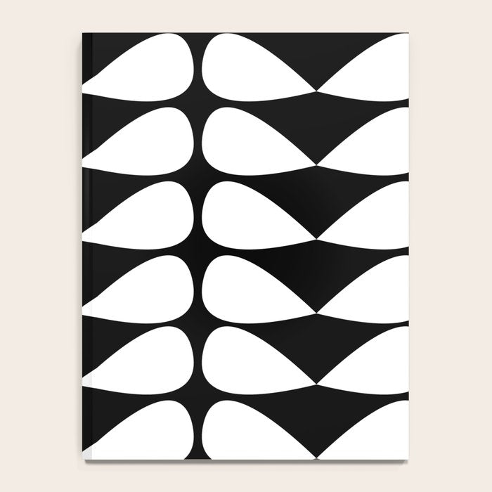 Mod Leaves Mid Century Modern Abstract Pattern in White and Black Notebook Gallery Image 4
