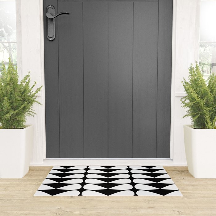 Mod Leaves Mid Century Modern Abstract Pattern in White and Black Welcome Mat Gallery Image 3