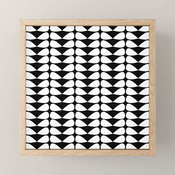 Mod Leaves Mid Century Modern Abstract Pattern in White and Black Mini Art Print Gallery Image 1
