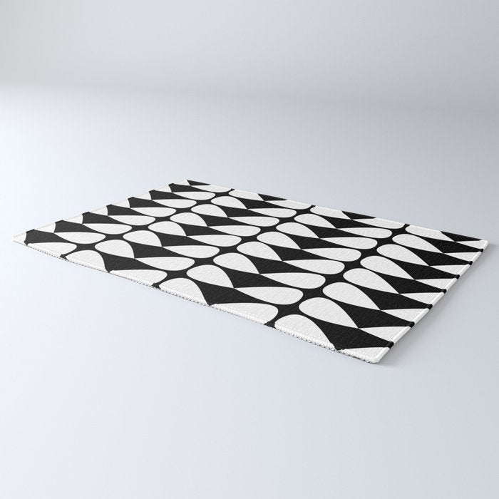 Mod Leaves Mid Century Modern Abstract Pattern in White and Black Rug Gallery Image 3