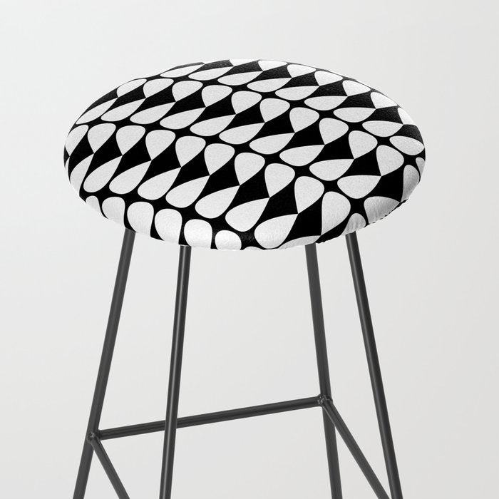 Mod Leaves Mid Century Modern Abstract Pattern in White and Black Stool Gallery Image 2