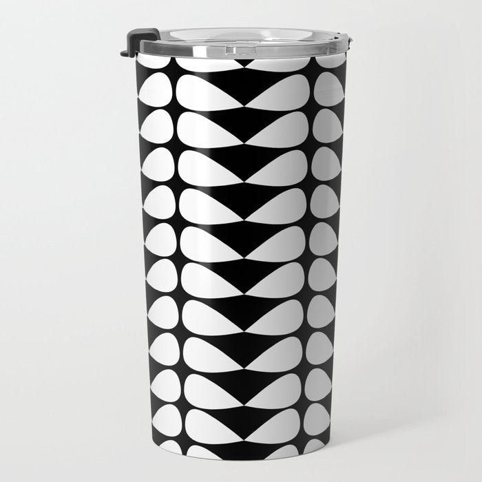 Mod Leaves Mid Century Modern Abstract Pattern in White and Black Travel Mug Gallery Image 3
