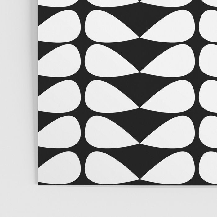 Mod Leaves Mid Century Modern Abstract Pattern in White and Black Poster Gallery Image 3