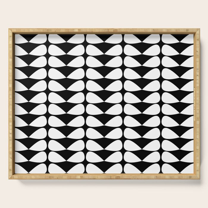 Mod Leaves Mid Century Modern Abstract Pattern in White and Black Serving Tray Gallery Image 1