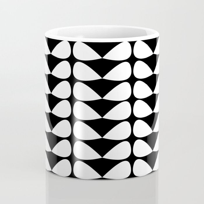 Mod Leaves Mid Century Modern Abstract Pattern in White and Black Coffee Mug Gallery Image 4