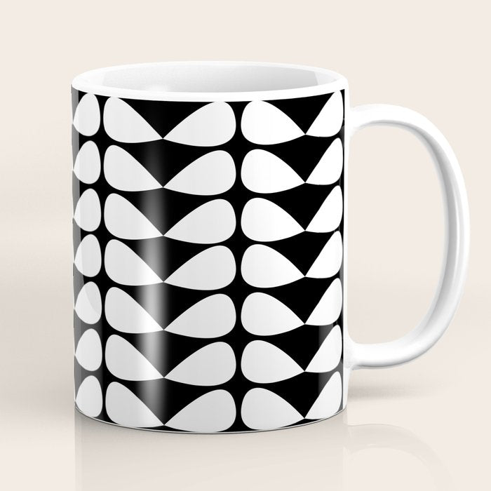 Mod Leaves Mid Century Modern Abstract Pattern in White and Black Coffee Mug Gallery Image 1
