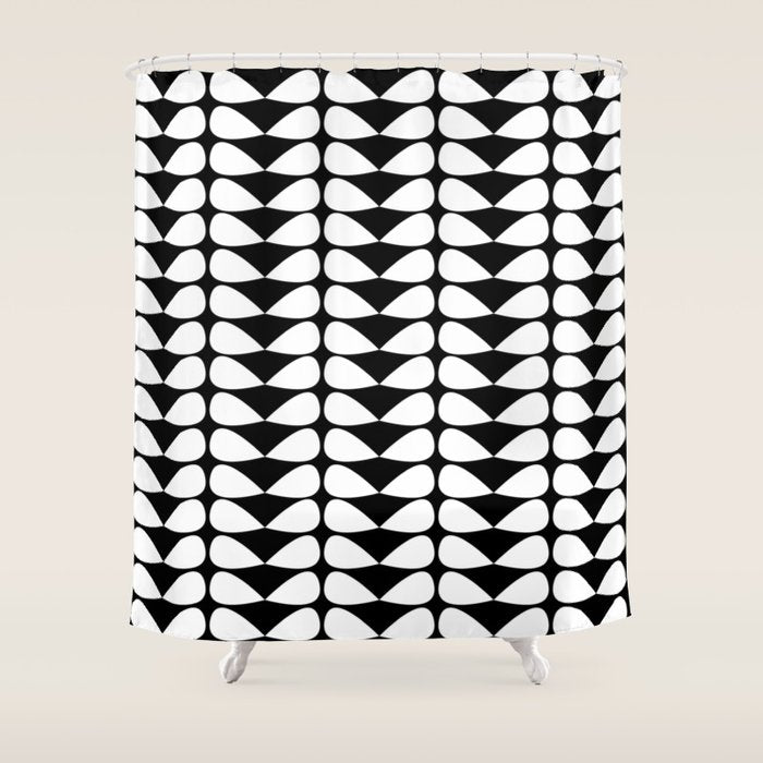 Mod Leaves Mid Century Modern Abstract Pattern in White and Black Shower Curtain Gallery Image 1